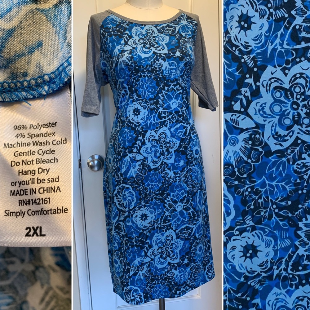 Beautiful floral geometric blue / grey Julia Dress